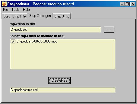 Step 2: Automatic RSS creator based on selected mp3 files